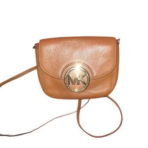 Michael Kors Fulton Small Leather Crossbody Bag Camel Brown